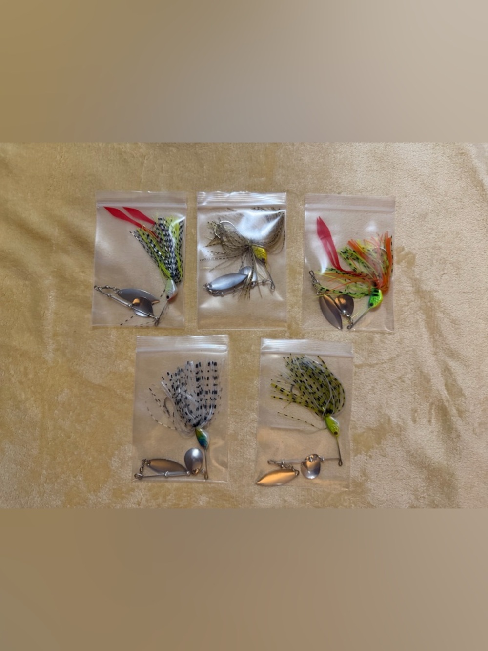 5 Assorted Spinnerbaits with Colorful Skirts